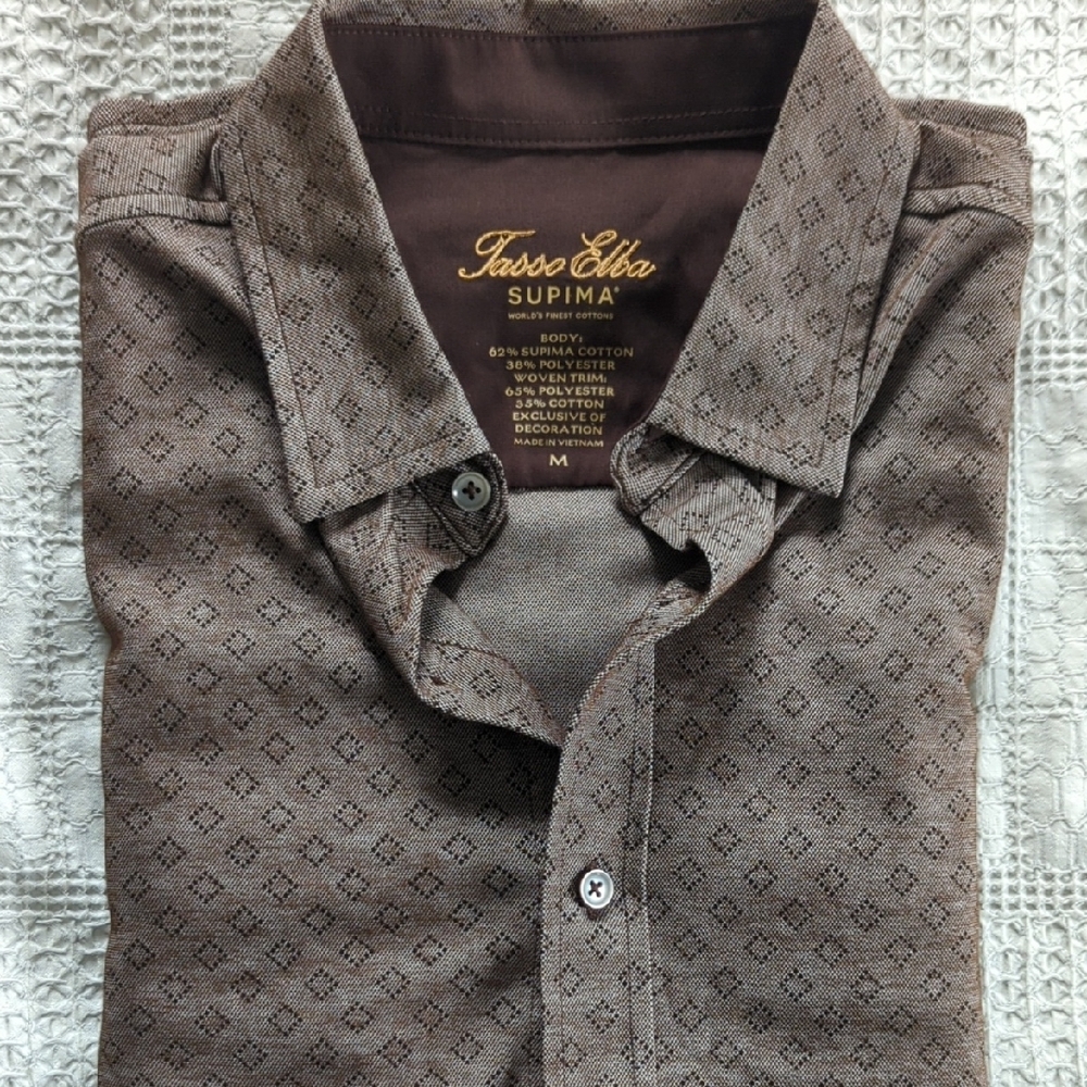 Tasso Elba Men's Brown Shirt Supima Cotton